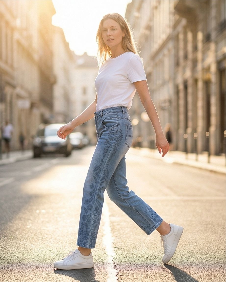 Detail florale Lochstickerei Jeans — Fischer Fashion Cham